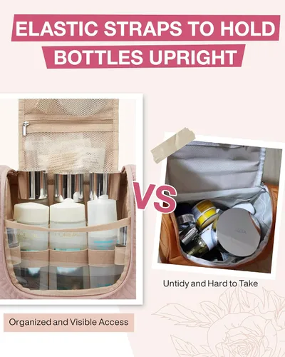 Vista 3 de BAGSMART - Estuche de viaje para cosméticos y artículos de aseo personal a prueba de agua con gancho para colgar, neceser organizador de viaje
