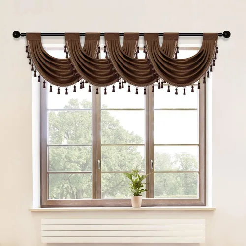 Vista 37 de ELKCA Cenefa Swag de Cascada de Chenilla Gruesa Beige para Sala de Estar Cortinas de Cenefa Pequeñas para Cocina, Paquete de 1