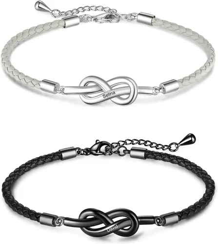 Vista 9 de Pulseras de infinito personalizadas para mujeres, hombres y parejas, pulseras a juego con nombre personalizado para parejas, para novio, novia