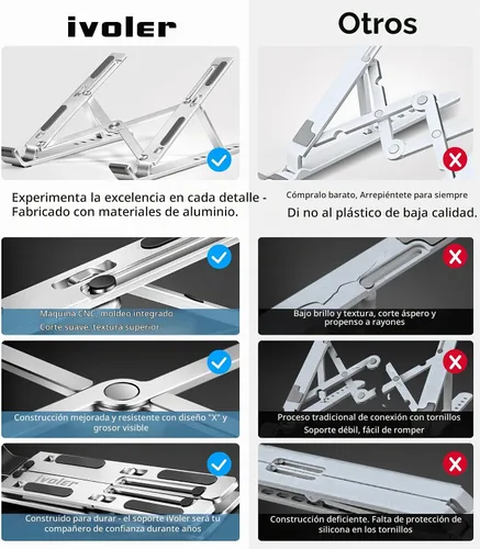 Vista 3 de ivoler Soporte para laptop, soporte elevador para laptop, soporte para tableta de computadora, 6 ángulos ajustables, de aluminio, ergonómico