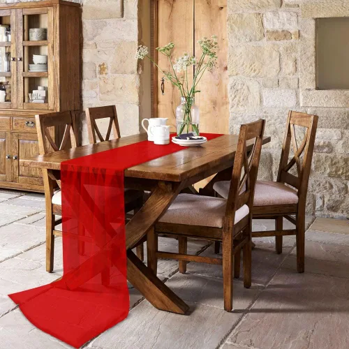 Vista 3 de Camino de mesa de gasa de Navidad rojo de 55 pulgadas de largo, camino de tul transparente de gasa para decoración rústica, boda, recepción