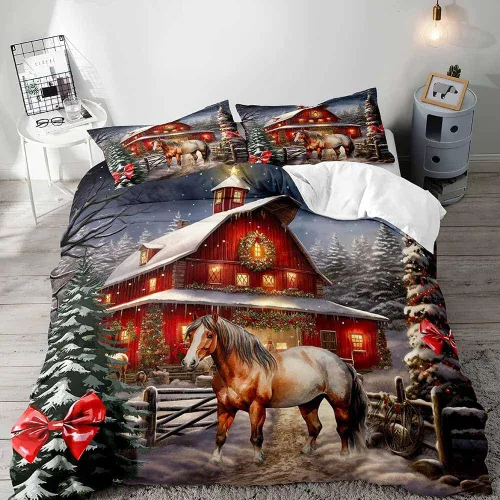 Vista 8 de LUVIVIHOME 2 piezas de funda de edredón de Navidad, juego de ropa de cama individual, ropa de cama rústica de cabaña, colcha de Navidad y Día