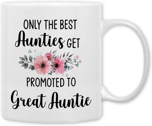 Vista 13 de QASHWEY Taza de café con texto en inglés «Only The Best Aunts Get Promoted to Great Aunt», divertidos regalos de anuncio de embarazo para tía, tías