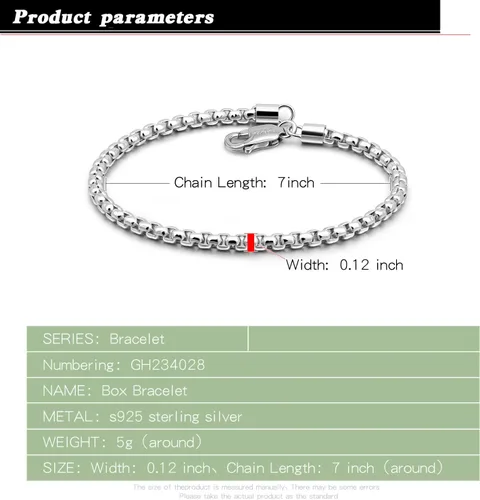 Vista 3 de Pulsera de plata de ley 925 para hombres y mujeres, 0.118 pulgadas, eslabones cuadrados Rolo Link, cadena redonda de 6.3 pulgadas, 6.7 pulgadas, 7