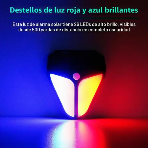 Vista 8 de Aolyty Luz solar de alarma con sensor de movimiento con sirena, 4 modos, paquete de 2 IP65 impermeable rojo y azul LED luces de advertencia