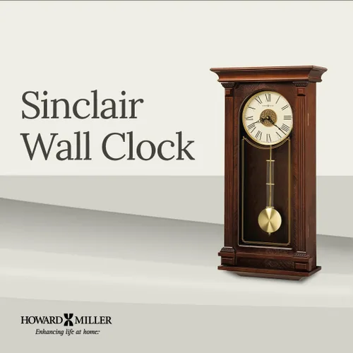 Vista 4 de Howard Miller Sinclair - Reloj de pared, acabado de madera con chapa de madera de teca y columnas acanaladas, doble campanilla Westminster y Ave