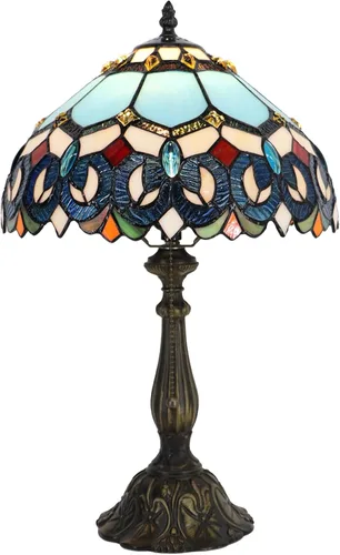 Vista 11 de Tiffany Lamp Stained Glass Table Lamp Bedside Reading Light W12H19 Inches (Sea Blue Pearl Style)