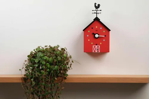 Vista 4 de KOOKOO Reloj grande de granja con 12 sonidos de animales, un gallo y una veleta giratoria, con sensor de luz, hecho de madera MDF, para niños de 6