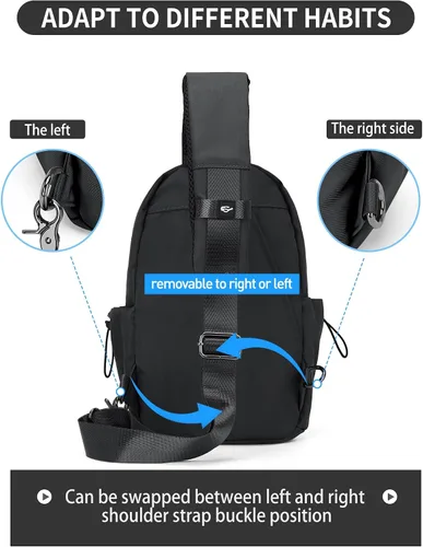 Vista 6 de Black Sling Bag for Men Women, Mini Anti Theft One Strap Motorcycle Sling Backpack, Small Sling Chest Bag Daypack Crossbody Backpack for Casual