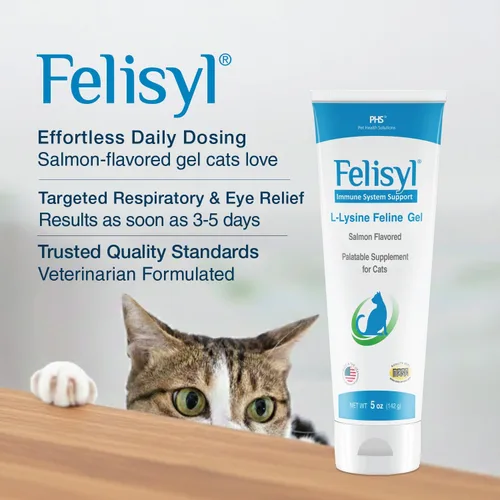 Vista 3 de Felisyl Gel de L-lisina para gatos y gatitos (5 onzas) – Sistema inmunológico, respiratorio y apoyo para la salud ocular. Reduce los estornudos