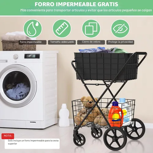 Vista 6 de 【2025𝐍𝐄𝐖】Carrito de compras plegable extra grande de 2 niveles con ruedas, carrito de compras de 400 libras para víveres con 2 cestas extraíbles