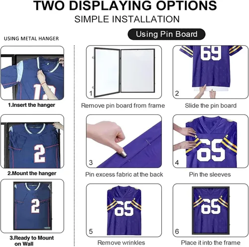 Vista 5 de Grintus Vitrina grande con marco de jersey, caja de sombra de jersey con protección UV, acrílico y colgador para béisbol, baloncesto, fútbol