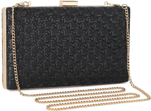 Vista 8 de Bolsos de mano de noche para mujer, bolso de noche formal tejido de piel sintética, bolso cruzado de hombro trenzado para fiesta de boda