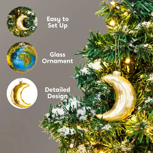 Vista 4 de Joiedomi Adorno colgante para decoración de árbol de Navidad, adornos de vidrio soplado de tierra y luna para regalo de Navidad, decoración