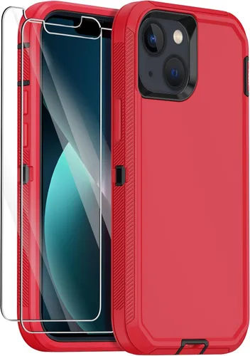 Vista 12 de Funda para iPhone 13 con 2 protectores de pantalla, protección contra caídas a prueba de golpes, cuerpo completo, resistente, 3 capas, militar