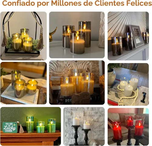 Vista 7 de Eywamage Juego de 3 velas LED sin llama de cristal gris ahumado con control remoto, parpadeantes que funcionan