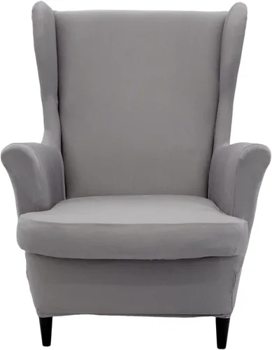 Vista 15 de NILUOH Funda para silla con respaldo de alas de 2 piezas, funda de silla de alas suaves elásticas de color sólido, funda de sillón sofá