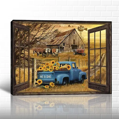 Vista 43 de Arte de pared con estampado de granero blanco de granja, granero y vaca, arte de pared con imágenes de granero blanco, cuadros rústicos de campo