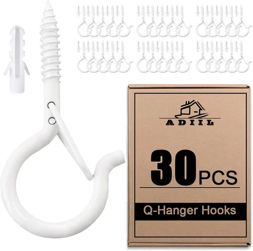 Vista 8 de ADIIL 12 ganchos Q con hebilla de seguridad, ganchos de tornillo resistentes al viento para colgar luces de cadena al aire libre, plantas, luces