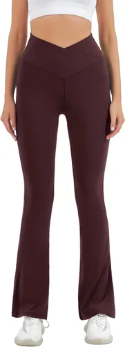 Vista 132 de HEGALY Pantalones de yoga acampanados para mujer, leggings cruzados, suaves, de cintura alta, pantalones casuales de entrenamiento con corte de bota