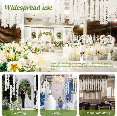 Vista 5 de Paquete de 20 guirnaldas de flores artificiales de seda de 3.3 pies de glicina falsa para colgar en bodas, fiestas, jardín, exteriores, interiores