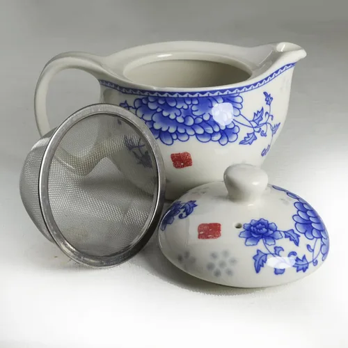 Vista 3 de Juego de té de porcelana, 1 tetera, 6 tazas, tetera, cafetera, tetera, cerámica, regalos de mesa, decoración de mesa (peonía)