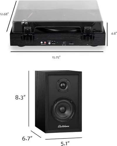Vista 8 de Electrohome Montrose - Reproductor de discos de vinilo inalámbrico actualizable con Berkeley, altavoces Bluetooth alimentados, tweeter de 1 pulgada