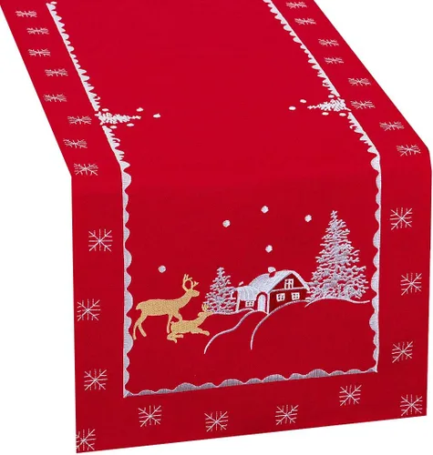 Vista 8 de Mantel pequeño con diseño de reno bordado para fiestas de Navidad