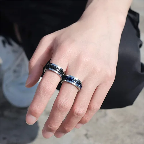 Vista 4 de Nanafast 3 anillos giratorios para la ansiedad, anillos giratorios de acero inoxidable para mujeres y hombres, anillos para aliviar el estrés