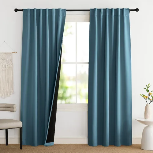 Vista 77 de NICETOWN Biscotti Beige 100% Cortinas opacas de 45" de largo para cocina, bolsillo con varilla para sótano completamente opaco, cortinas térmicas