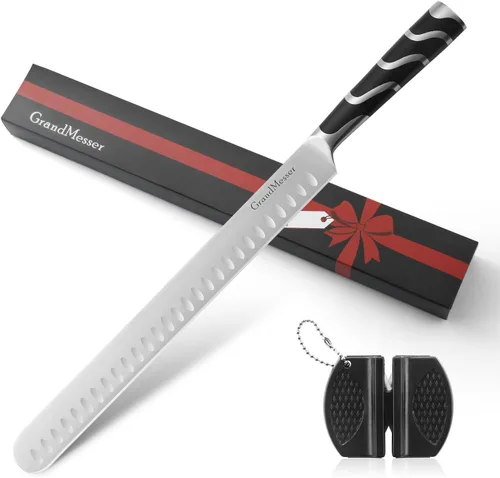 Vista 8 de Cuchillo para cortar rebanadas, cuchillo de pechuga de 12 pulgadas, diseño de mango ergonómico, para cortar barbacoa, pavo y jamón, carne asada
