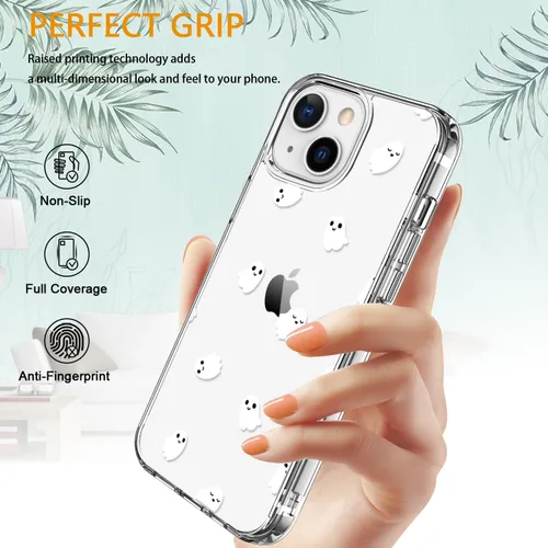 Vista 5 de LUHOURI Funda para iPhone 15 Plus con protector de pantalla, acrílico transparente Funda protectora de carga inalámbrica, ajuste delgado, diseños