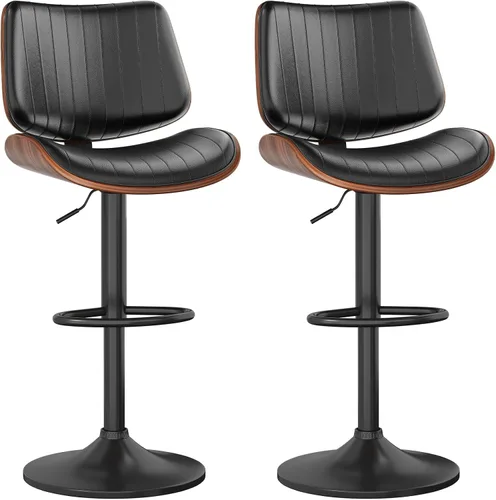 Vista 15 de YaFiti Taburetes de bar ajustables, modernas sillas giratorias de piel sintética con respaldo, taburetes de isla de cocina sin brazos, color negro
