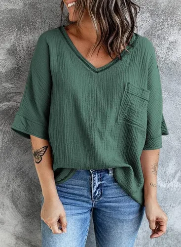 Vista 7 de Dokotoo Blusas tipo túnica para mujer con cuello en V y manga 34 para verano 2024