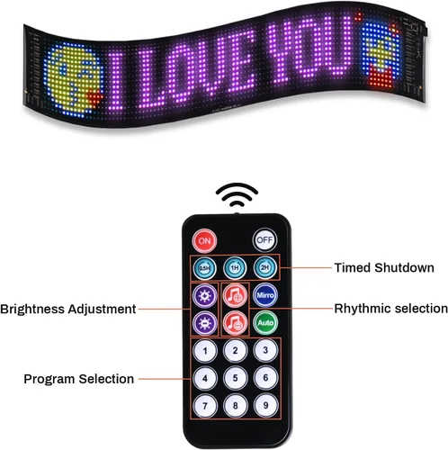 Vista 7 de Letrero LED flexible programable para ventana de automóvil, control de aplicación Bluetooth, pantalla de texto personalizado/animación