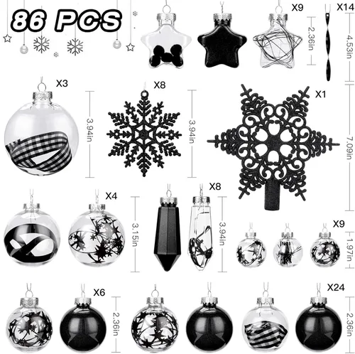 Vista 2 de SHareconn Juego de 86 Piezas de Decoraciones y Adornos para Árbol de Navidad, Bolas de Plástico Transparentes Irrompibles para Decoración de Árbol