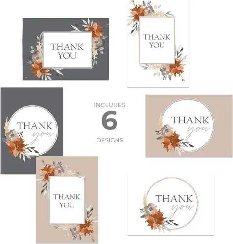 Vista 10 de Boho Spirit tarjeta de agradecimiento surtidas – Set de 36 interior en blanco – 6 Diseños interior en blanco – de tarjetas con sobres blancos