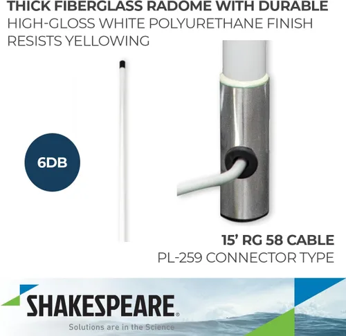 Vista 3 de Shakespeare Antena Fase III VHF 8' 6225-R - Sin Cable