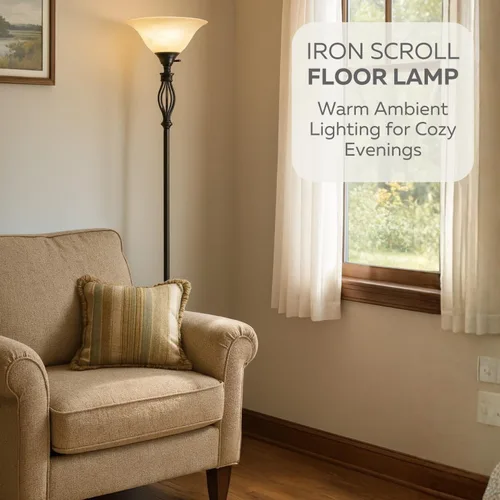 Vista 2 de LIGHTACCENTS Lámpara de pie de bronce con pantalla de cristal de alabastro remolino ámbar - Elegante lámpara de pie para decoración del hogar