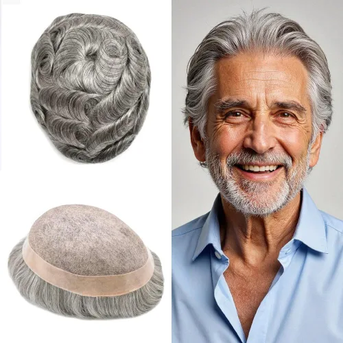 Vista 14 de Mens Toupee Hair Piece Real Human Hair Fine Mono Toupee para hombres Sistema de reemplazo de cabello para hombre Postizo Protesis Capilar Para