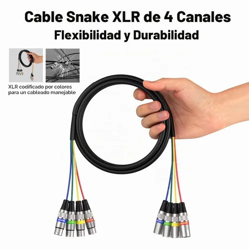 Vista 6 de Cables XLR Snake de 3 pies 4 colores, 4 canales macho a hembra XLR cable de micrófono Cable de conexión de serpiente de 3 pines para grabación