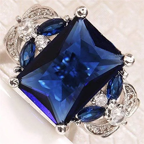 Vista 5 de LMCIEZR 925 Silver Huge Natural 4Ct Tanzanite Ring Bridal Wedding Engagement Size 6-10