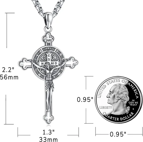 Vista 2 de Eusense - Collar con colgante de plata de ley 925 de San MiguelSan Benito para hombres y mujeres con cruz de Jesúsmedalla milagrosa de la Virgen