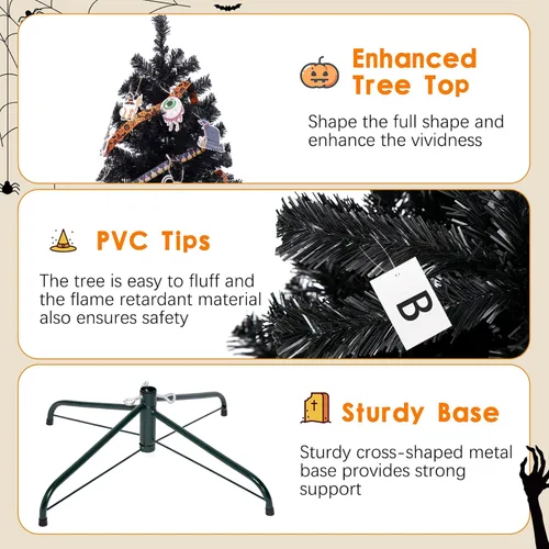 Vista 4 de Black Christmas Tree 4FT Small Halloween Tree Artificial Holiday Xmas Tree with 450 PVC Branch Tips & Foldable Metal Stand for Home, Office, Party