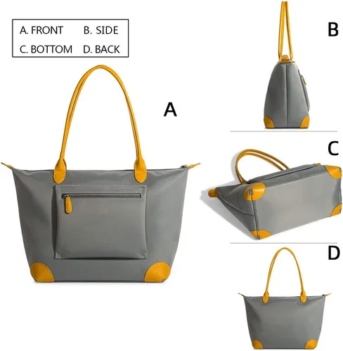 Vista 3 de DORIS&JACKY Bolso de mano para mujer, grande, ligero, de cuero, de nailon, para el trabajo, bolso de hombro y bolso de viaje plegable Large