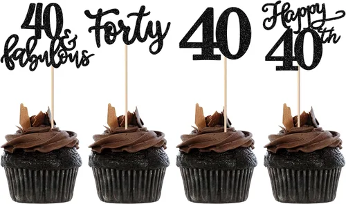 Vista 34 de Rsstarxi Paquete de 24 adornos con purpurina para cupcakes de 30 cumpleaños, treinta y 30 fabulosas selecciones de cupcakes, decoraciones para feliz