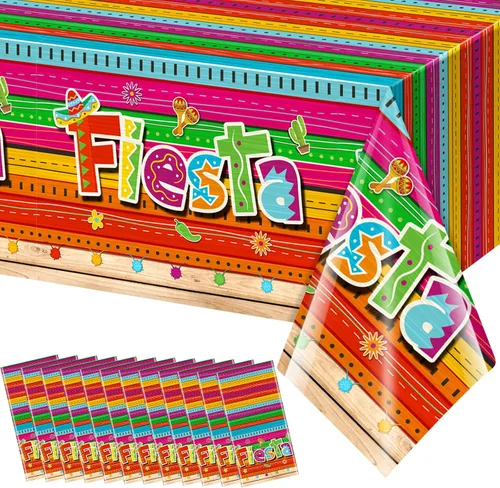 Vista 10 de Mantel de 3 piezas de decoración de fiesta mexicana, mantel de plástico impreso con Cinco de Mayo para fiesta, taco, noche, cumpleaños y suministros