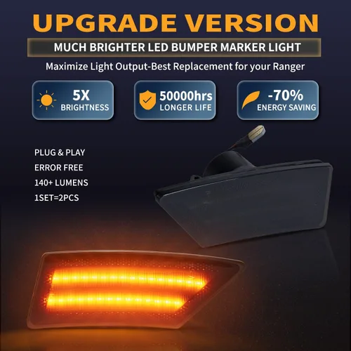 Vista 2 de Gempro Luces LED de señal de parachoques delantero para Ford Ranger Lariat 2019-2023, 2 unidades, lente ahumada