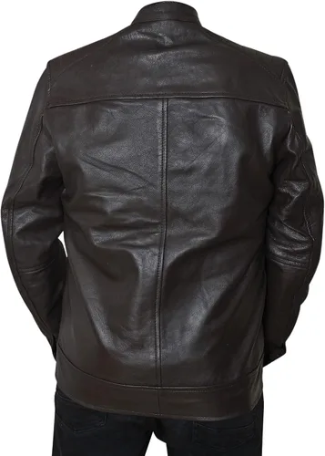 Vista 5 de Chaqueta de cuero marrón para hombre