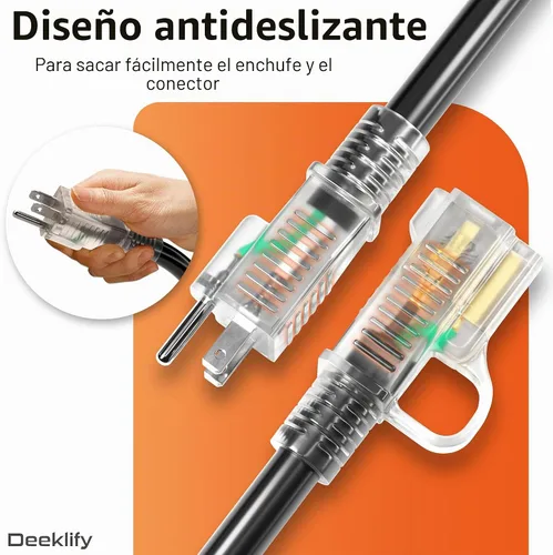 Vista 5 de Cable de extensión para exteriores de servicio pesado de calibre 12 de 50 pies con extremo iluminado, resistente al agua, cable de extensión de Negro